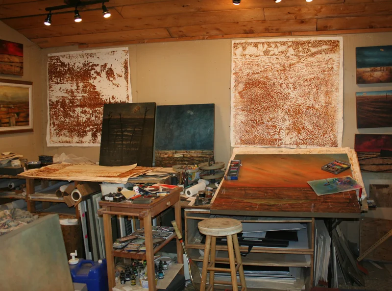 Part of studio's paper working area