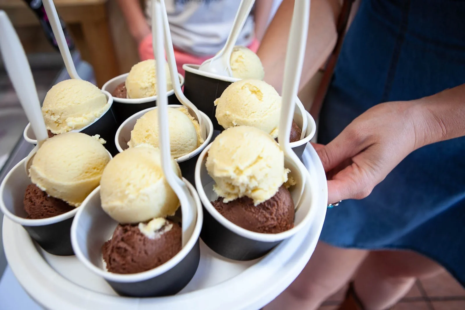 Flight of locally made ice cream tasting cups served on a Santa Fe food tour