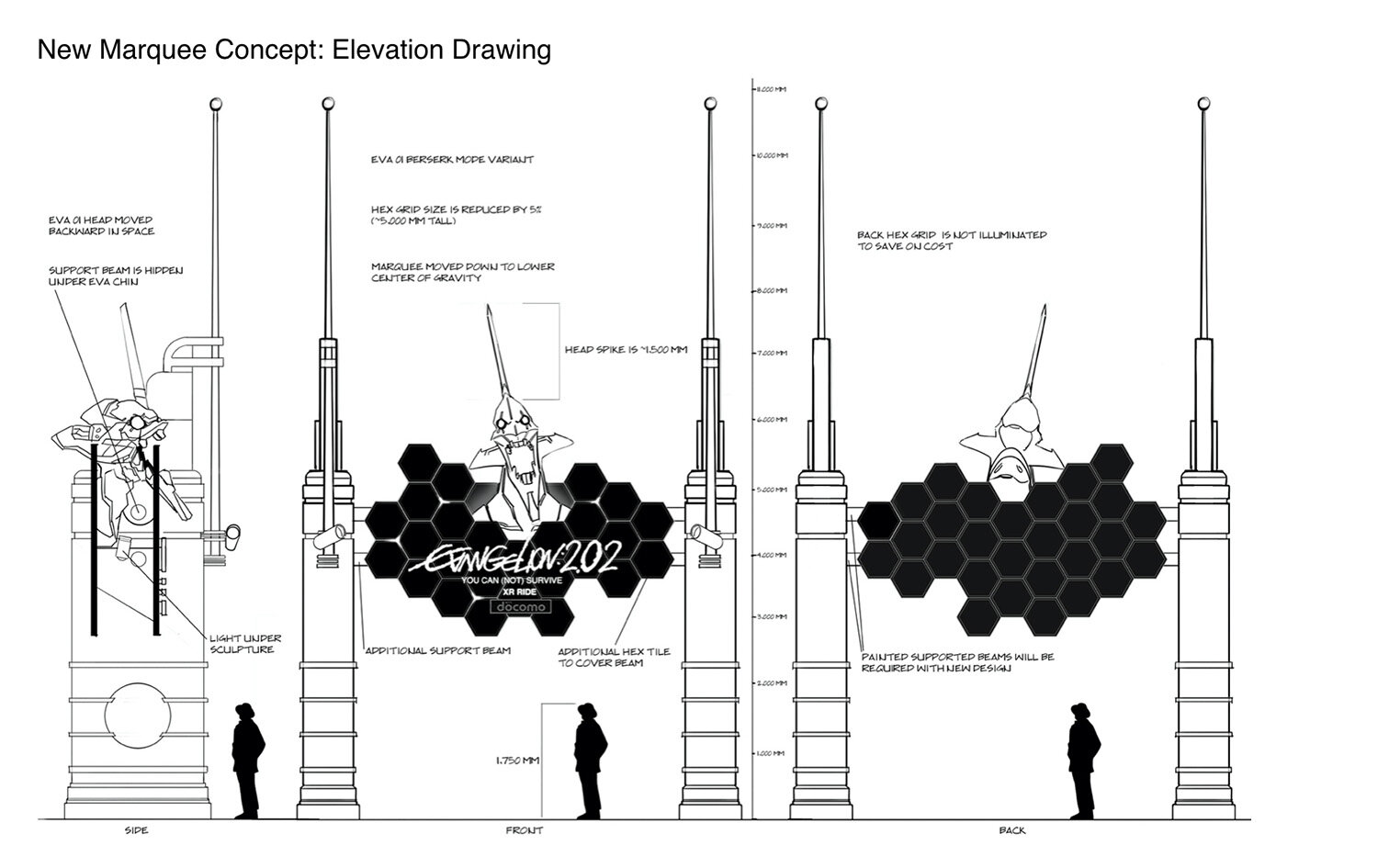 Scale drawing and creative concept for attraction marquee 