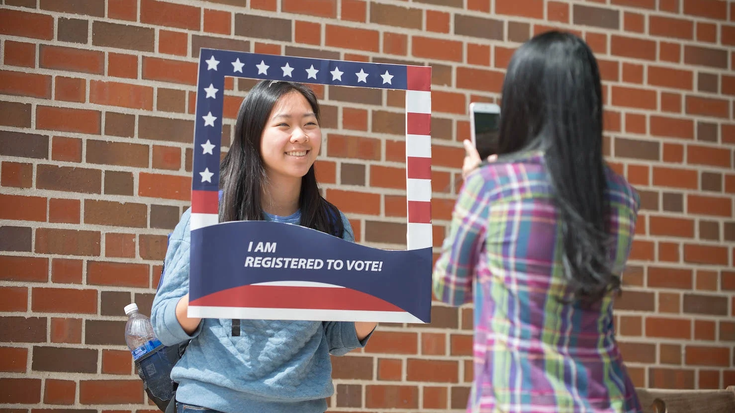 The Associate Students of the University of the Pacific (ASuop) and the Pacific Political Student Association (PPSA) table outside the DeRosa University Center to facilitate voter registrationfor the upcoming elections in California.
