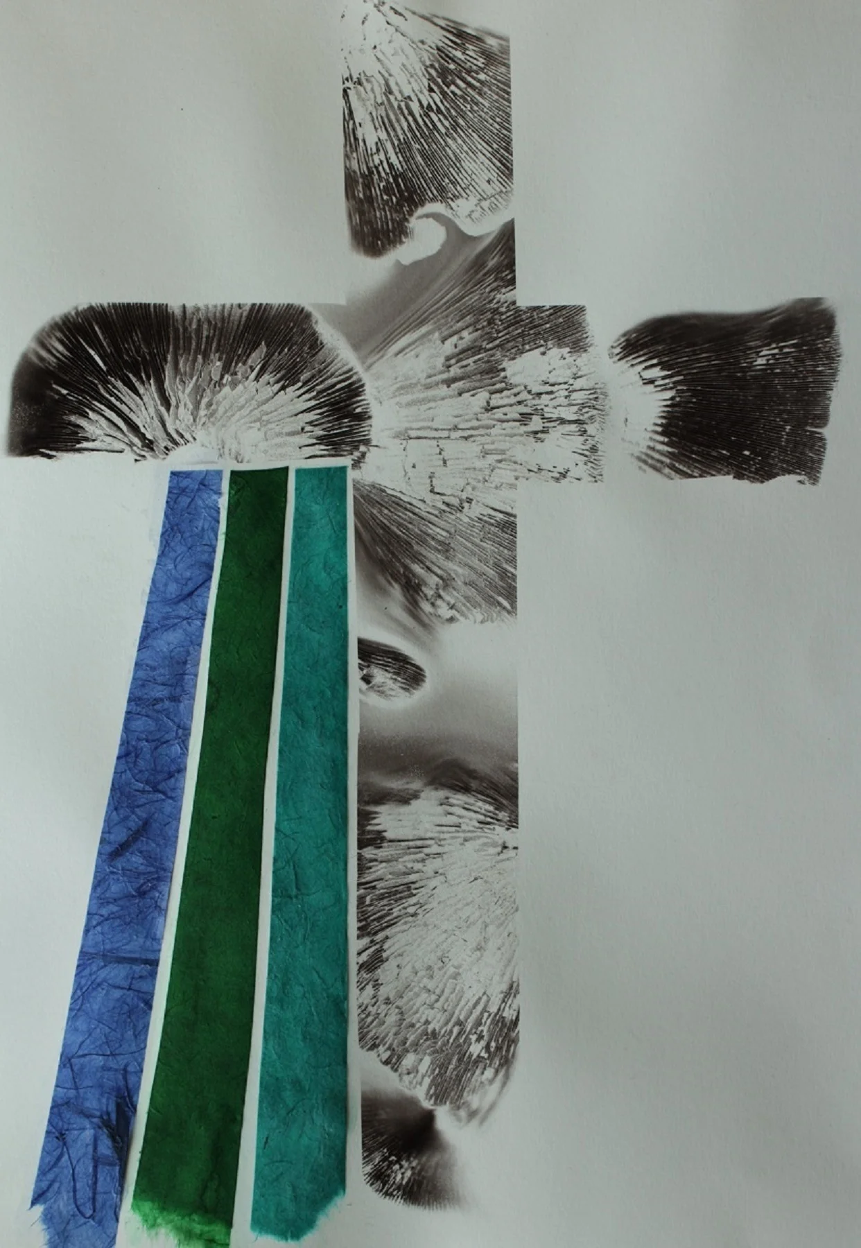 Blue Ribbon Thunderbird, mushroom spores and Lokta paper, 11 x 14 inches, 2017