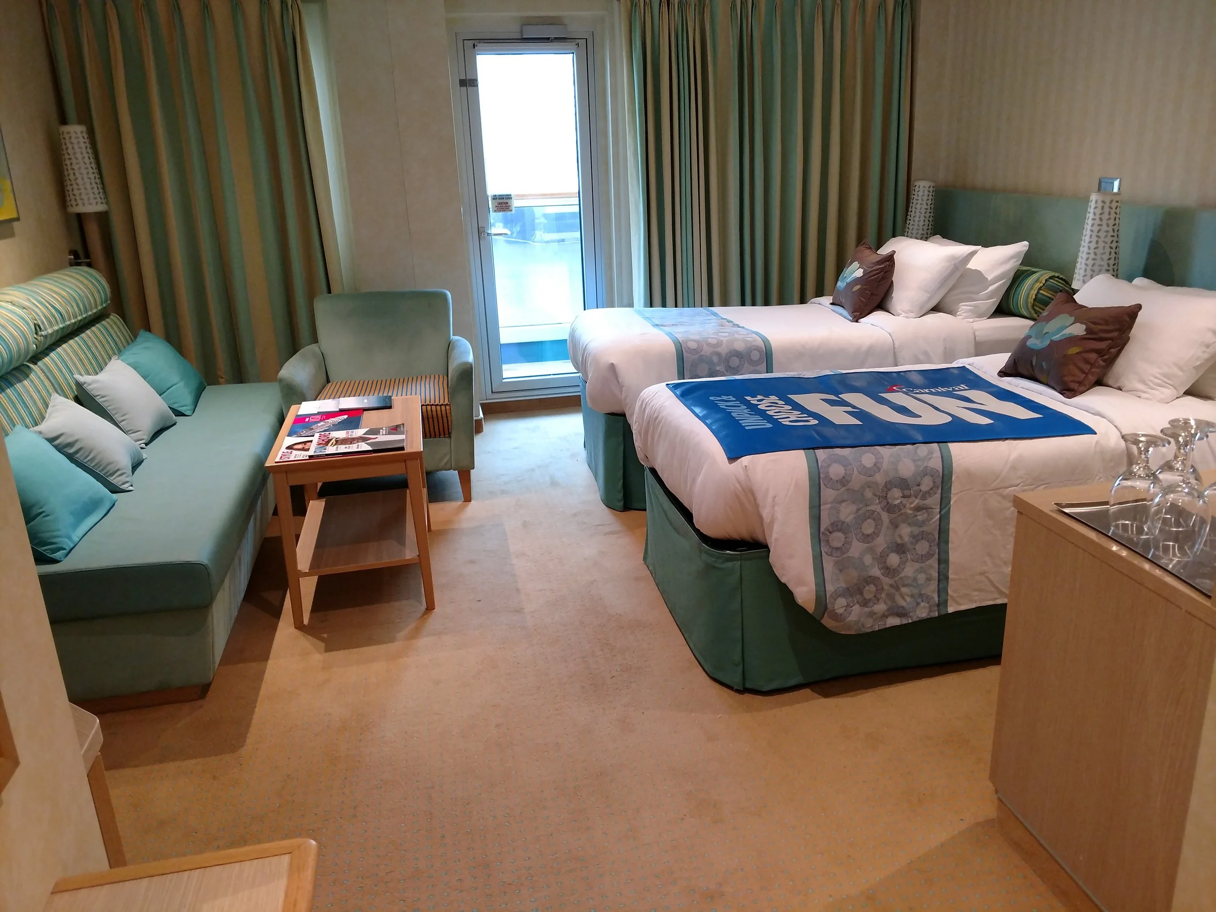 Balcony stateroom with two twin beds