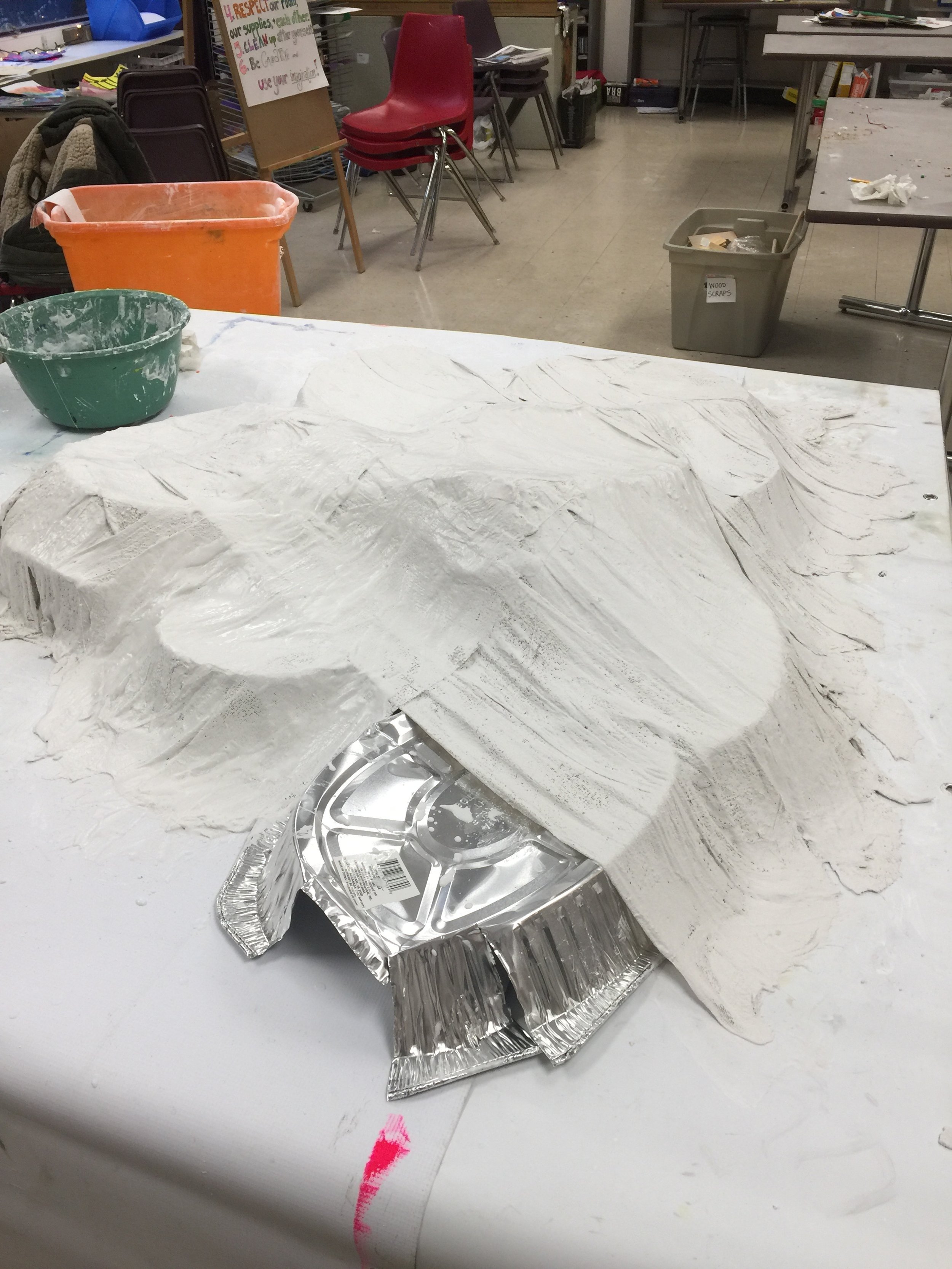 Making the island using lasagna trays and plaster of Paris (2018)