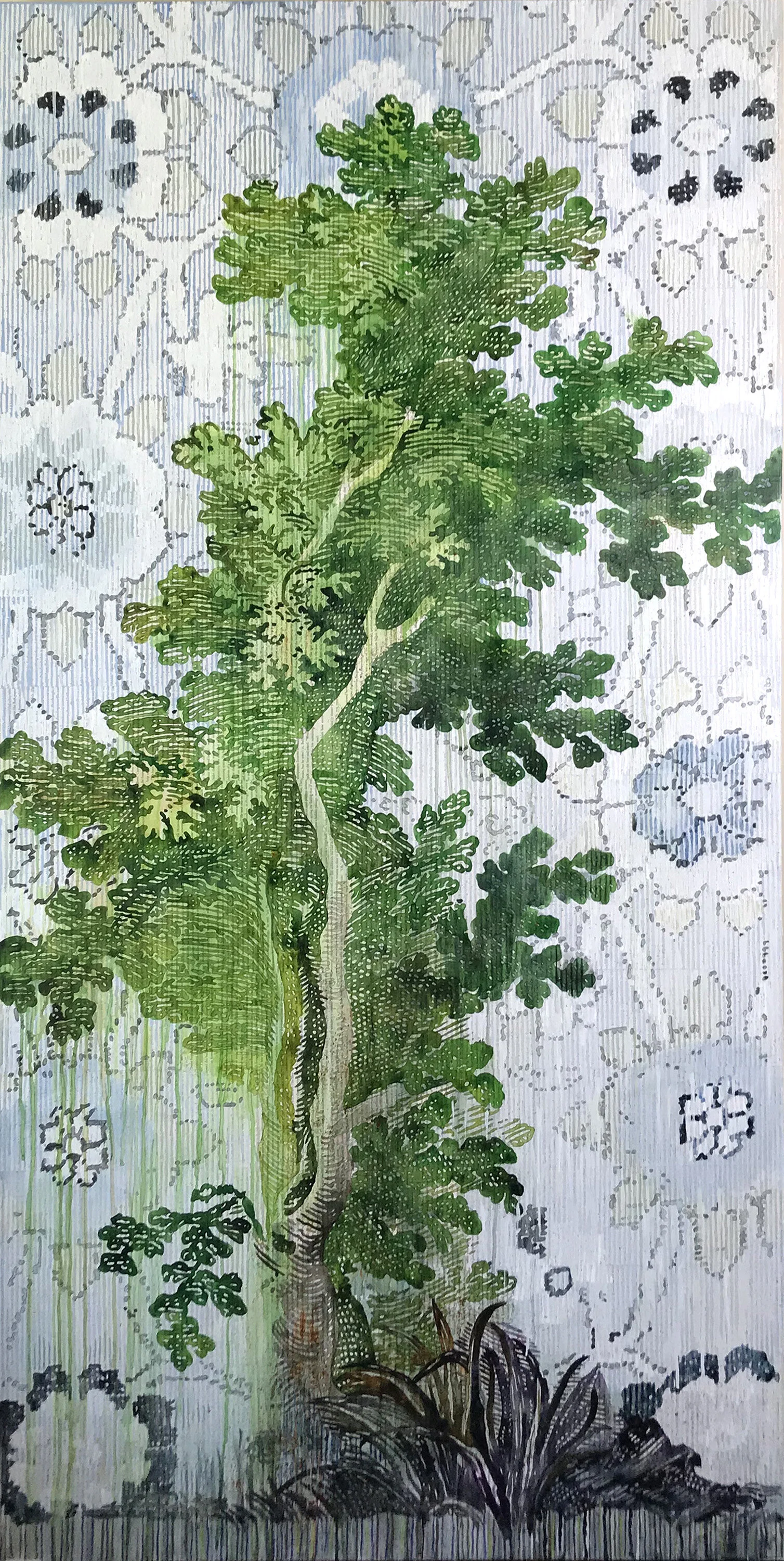 OBJECT OF BEAUTY, 2020  Acrylic, ink and color pencil on book pages mounted to canvas, 70” x 35” SOLD