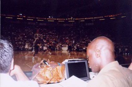 Glancing at my notes while covering the Sonics-Knicks game at MSG in late 1997.