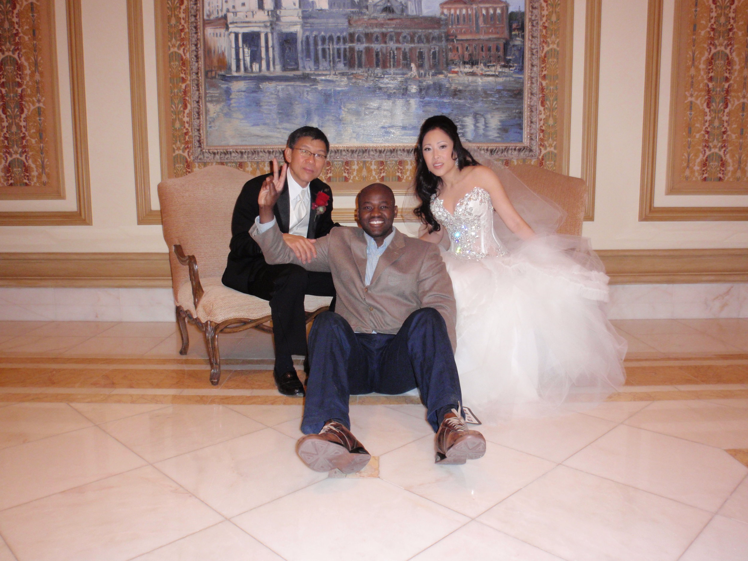   After the vows at Vegas's Bellagio Hotel on November 21, 2009, I steal a moment with the newlyweds, Doug and Roxie Lo.    