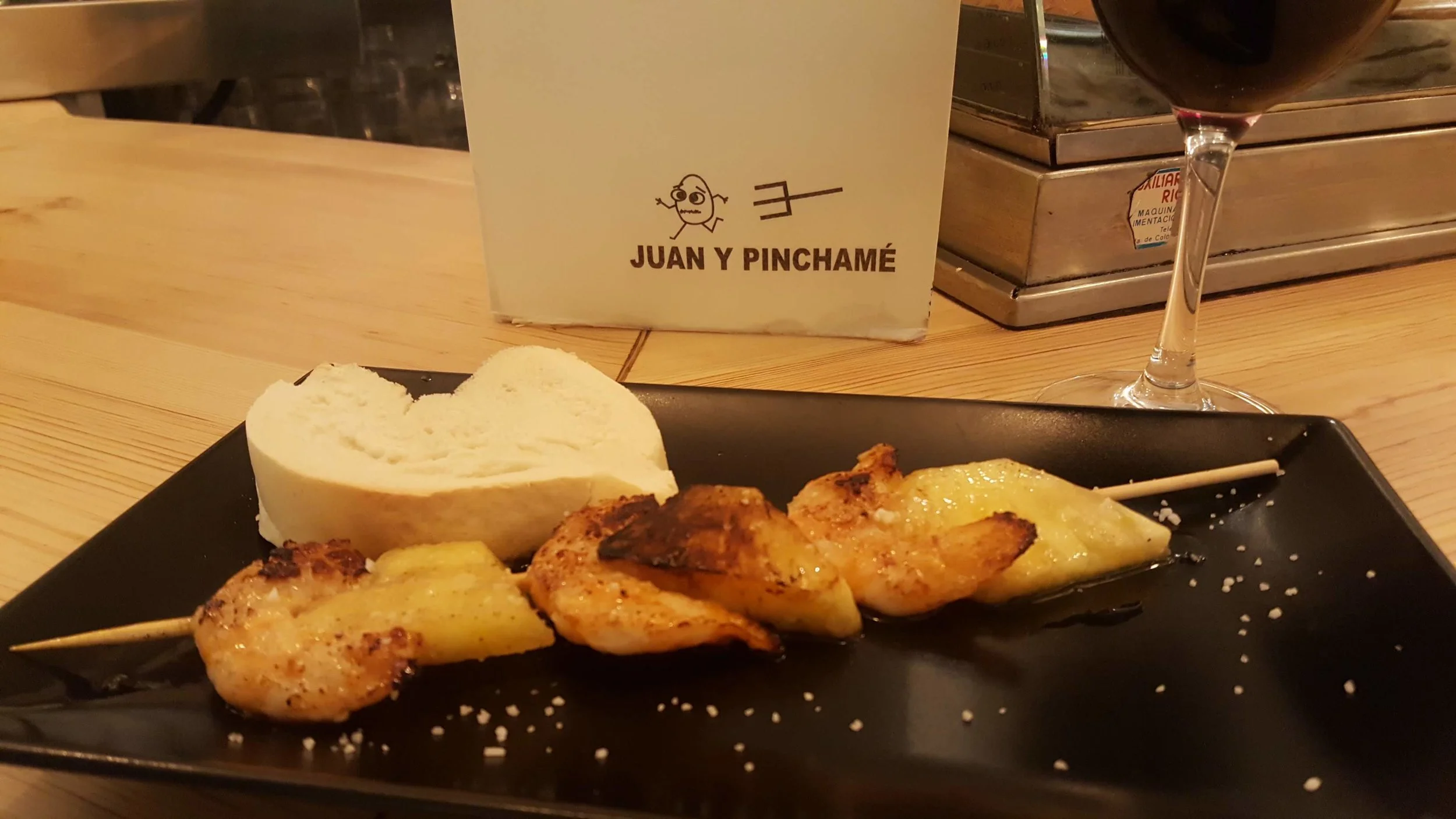 Grabbing my favorite pincho on Calle Laurel in Logroño
