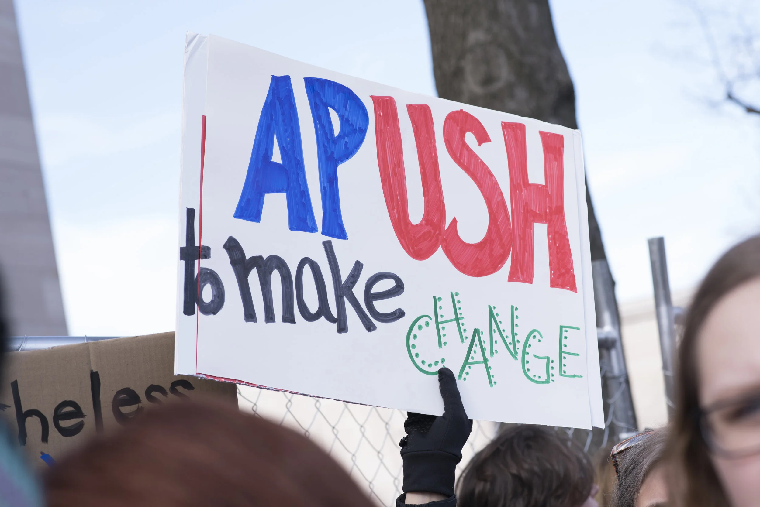 March for Our Lives, Washington, DC: March 24, 2018. Student holding sign, "APUSH to make change."