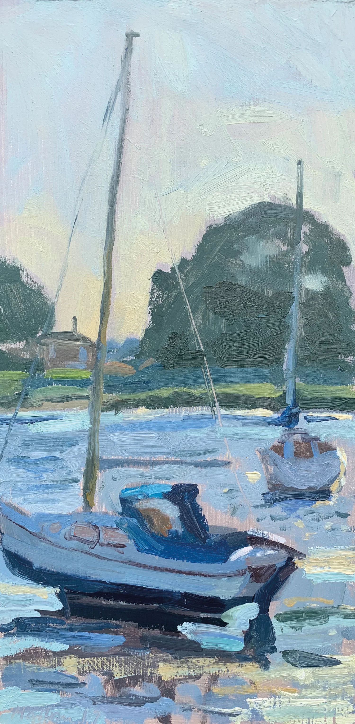 EVENING LOW TIDE, DELL QUAY 2019 | oil on panel | 30x15cm £300 (unframed)