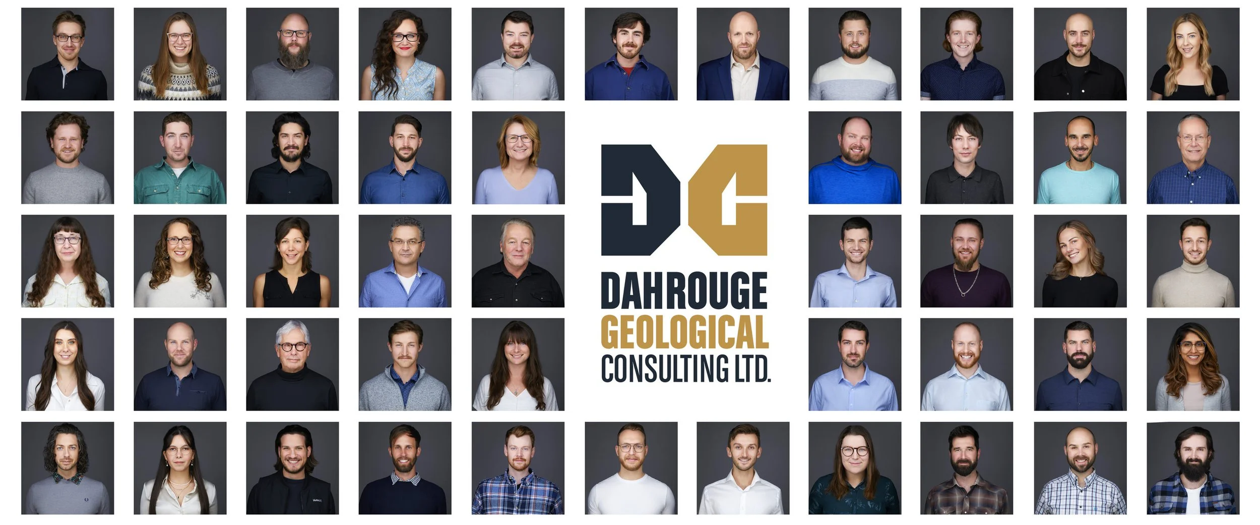 Team headshot collage for Dahrouge Geological Consulting Ltd., corporate headshots Edmonton