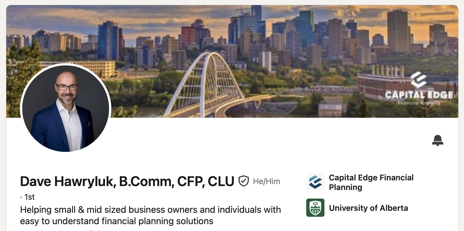 Dave Hawryluk  LinkedIn profile featuring Edmonton corporate headshot