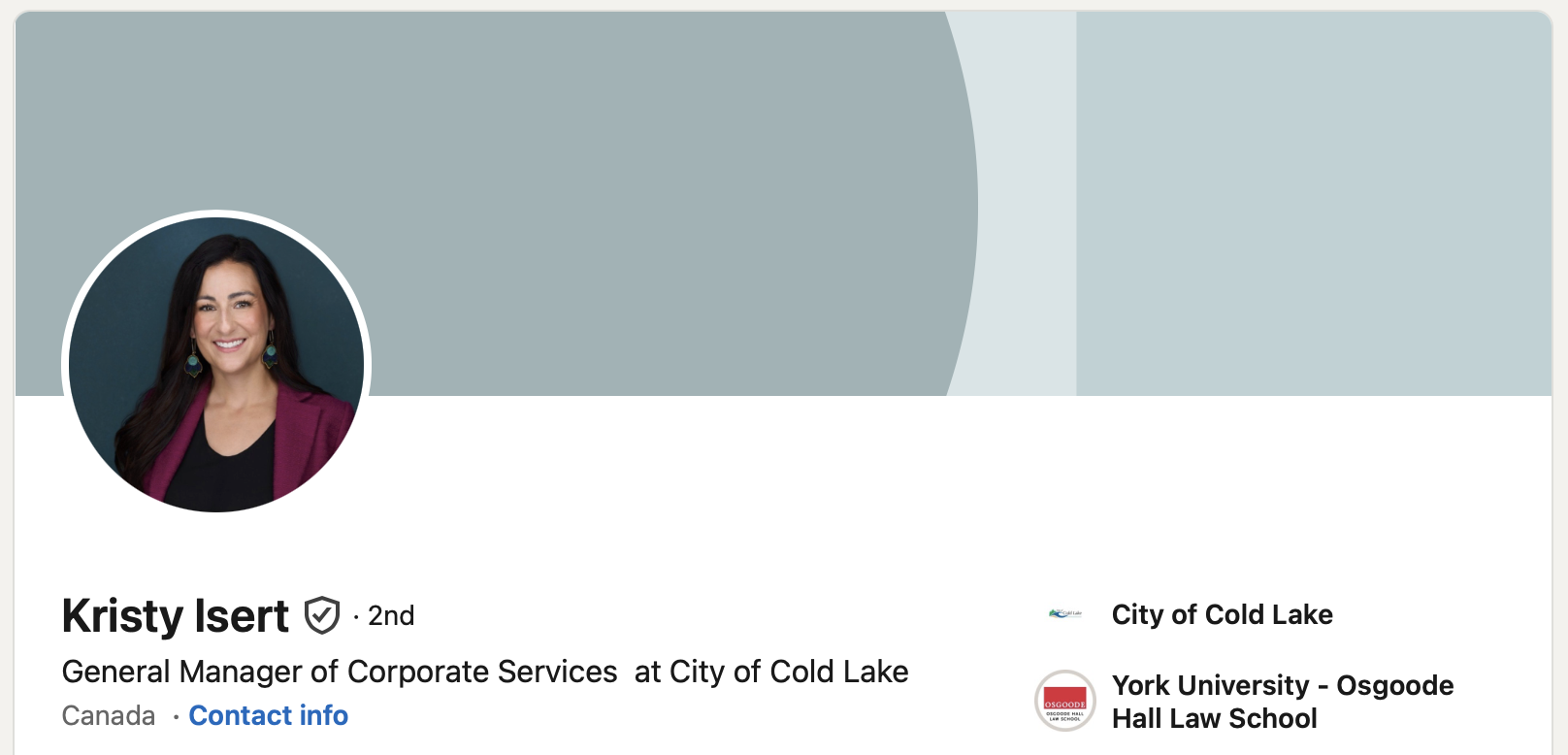 Kristy Isert  LinkedIn profile featuring Edmonton corporate headshot