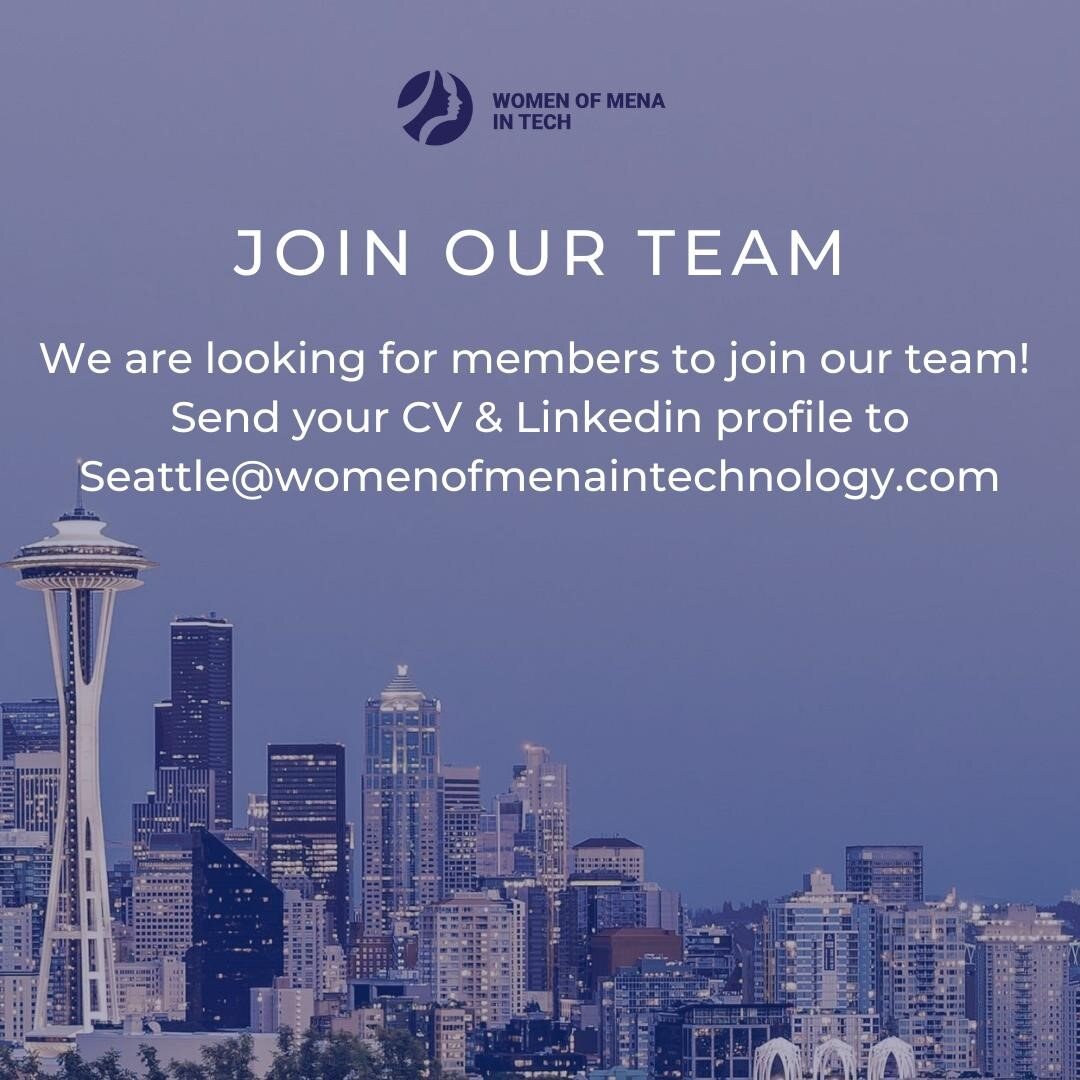 ✨Our Seattle Team is looking for volunteers to join and help create an impact for the Seattle MENA Women In Tech community.✨⁠
⁠
Interested in joining our team? Email your LinkedIn profile link, cover letter, and a little bit about yourself to Seattle