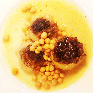veal-stuffed artichokes with chickpeas and lemon broth