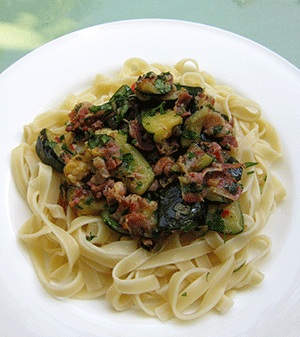 tagliatelle with courgette and pancetta