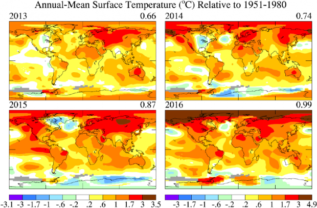 Fig. 3. Temperature anomalies in the last four years.