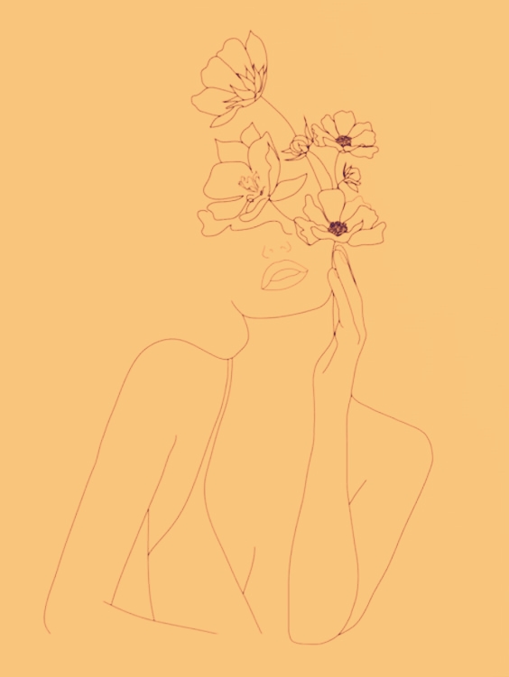 woman sketch with flowers in her hair peach.jpg