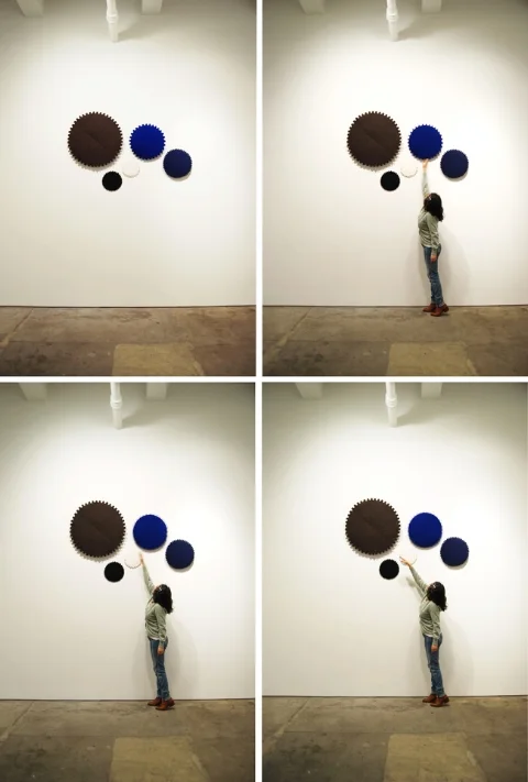   Sequence>>    Top Gear I,&nbsp;   2012 |&nbsp;Felt, thread, wood and hardware  &nbsp;| 110 x 165 x 7.5 cm  