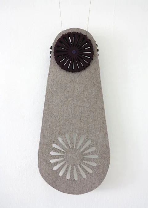    Spring Bicycle,&nbsp;   2013 |&nbsp;Felt, thread and wood spool | 110 x 50 x 7   cm | Galerie Christinger De Mayo, Zürich  