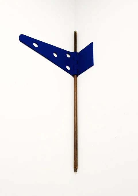    Blue Hinge   , 2011 | Felt, thread and wood pole | Just felt piece: 87 x 30 x 8 cm - Final dimension is variable depending on wood pole length     