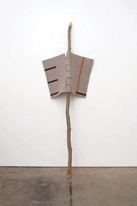    Hinge , 2012 | Felt, thread and recycled tree branch | 226 x 76 x 33 cm  