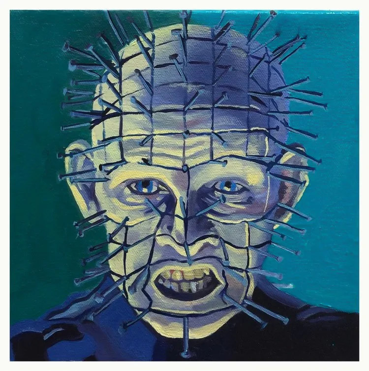 for Joshua Stewart, "Pinhead," oil on canvas, 8 x 8, 2018