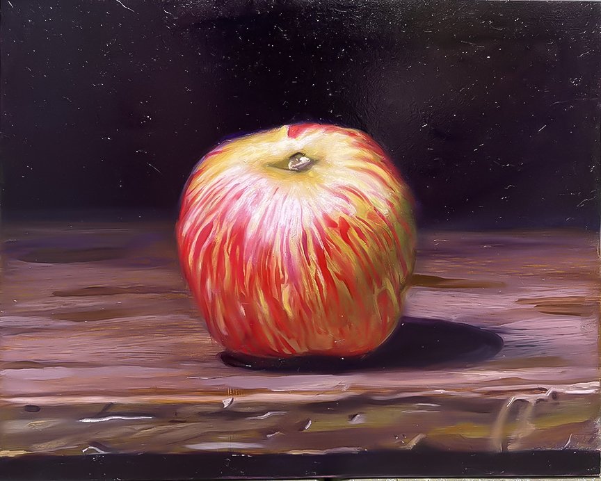 Apple on Table Study 1, oil on wood panel, 8 x 10, 2026