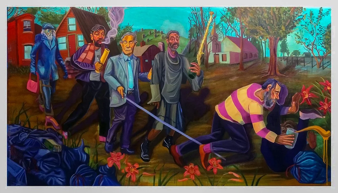 "The Apathetic Leading The Disenfranchised," oil on canvas, 48 x 84, 2016, inquire for pricing