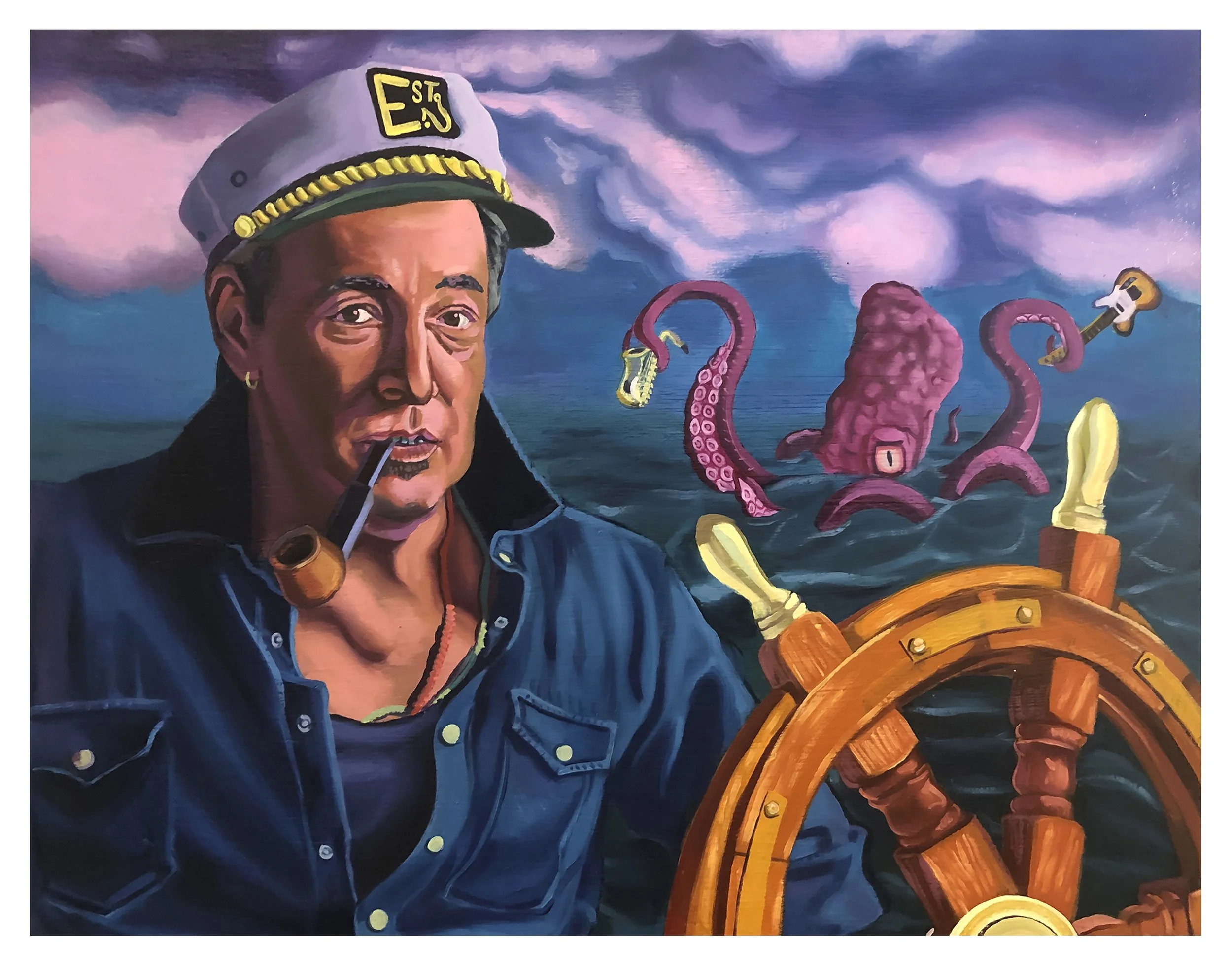 for Eric Silverman, "Boss V Squid," oil on canvas, 16 x 20, 2020