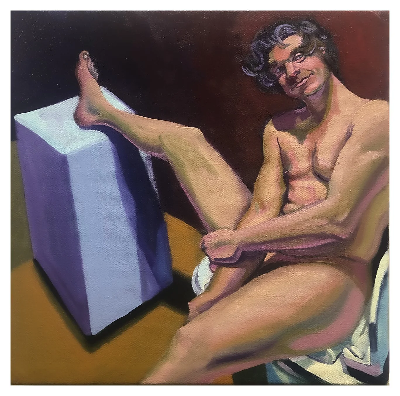 for Kayle Truman, "Just Poopin,'" oil on canvas, 12 x 12, 2020