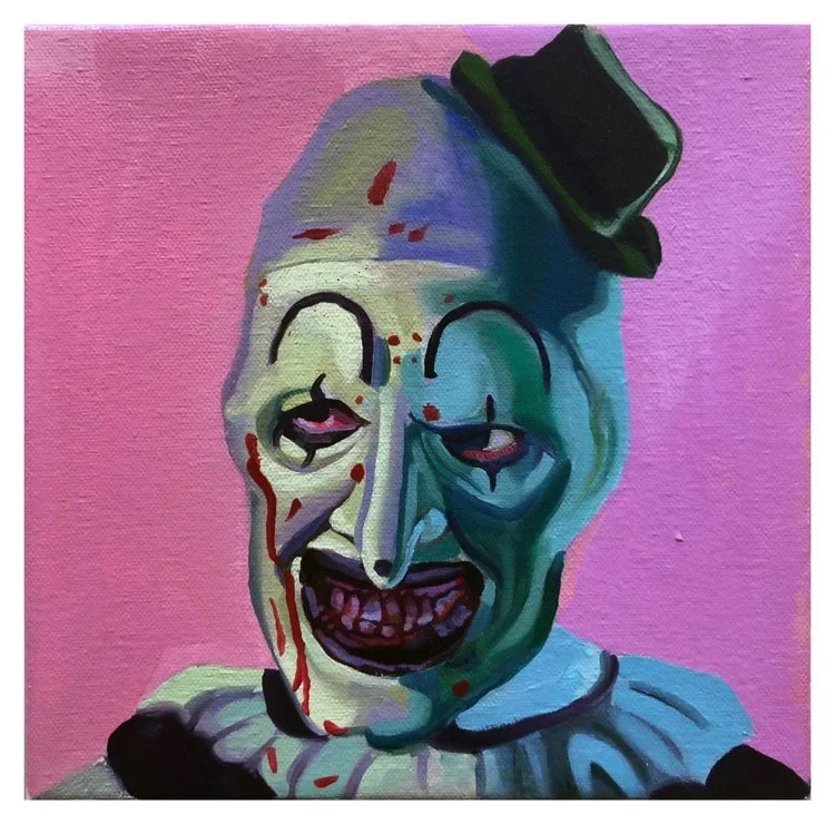 for Joshua Stewart, "Art the Clown," oil on canvas, 8 x 8, 2018