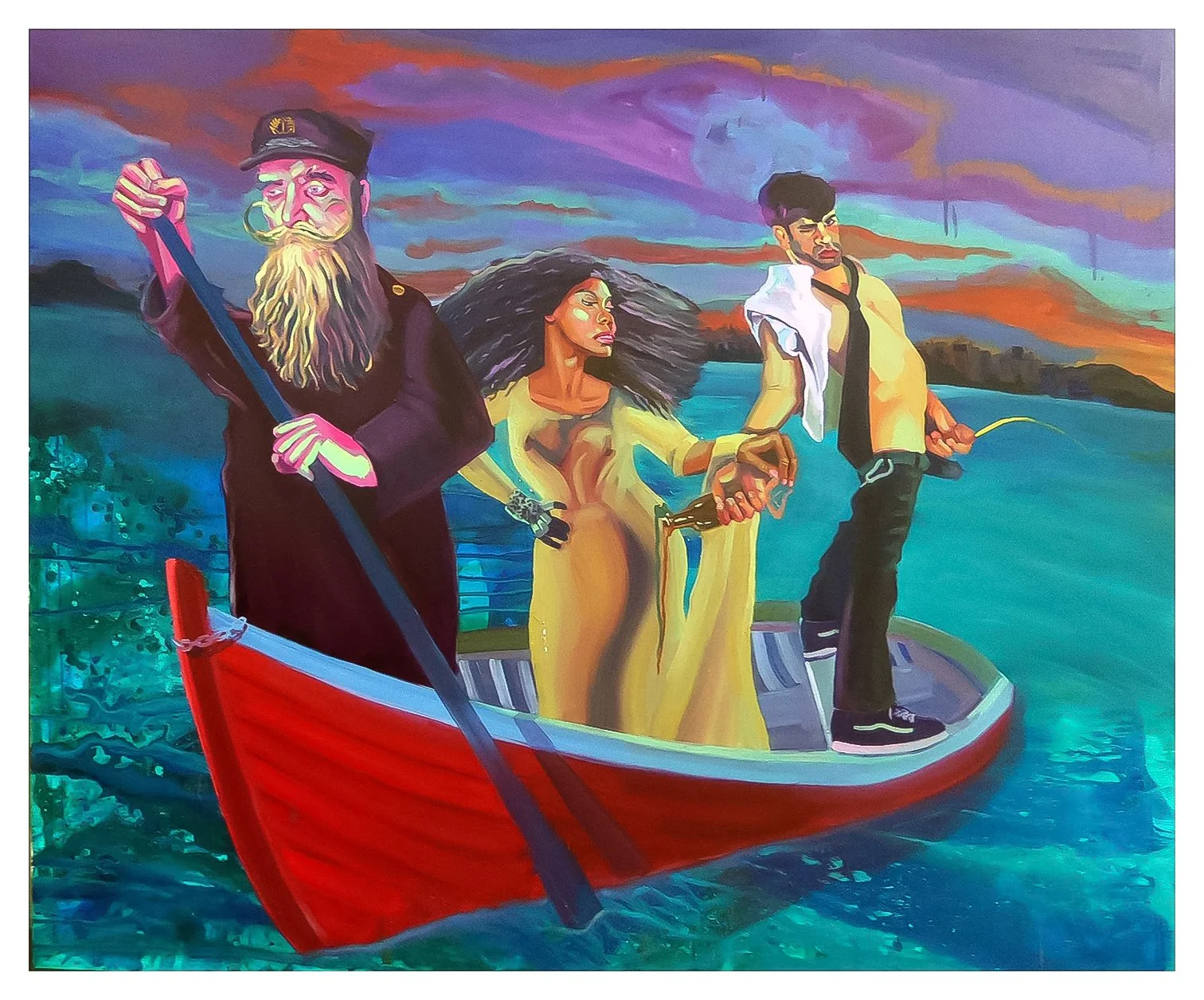 "Piss Drunk and Seasick," acrylic and oil on canvas, 58 x 70, 2015