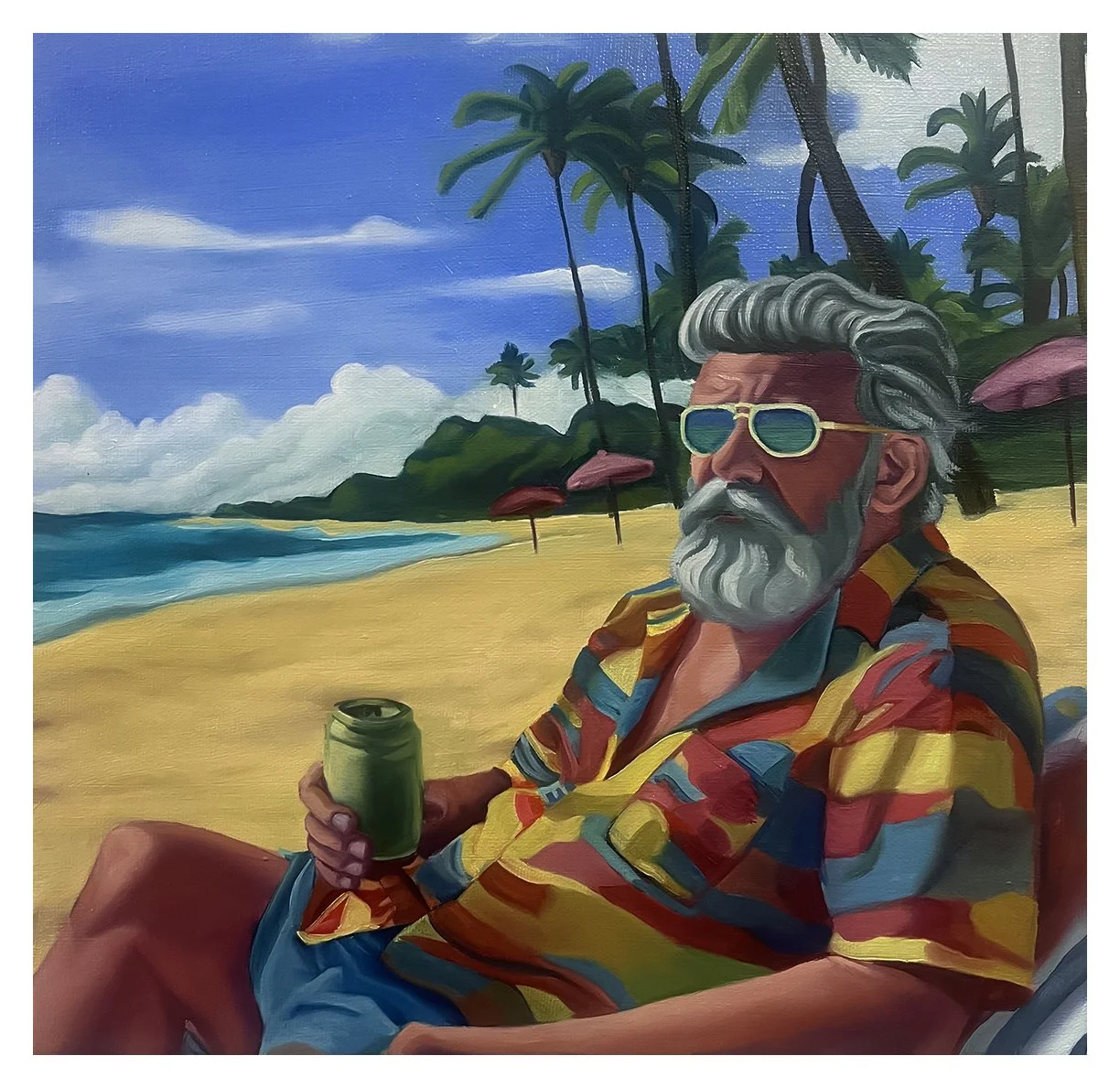for Brett Wiscons for "Son Of A Beach, The Sixth Bear Whitman Adventure," oil on canvas, 18 x 18, 2024