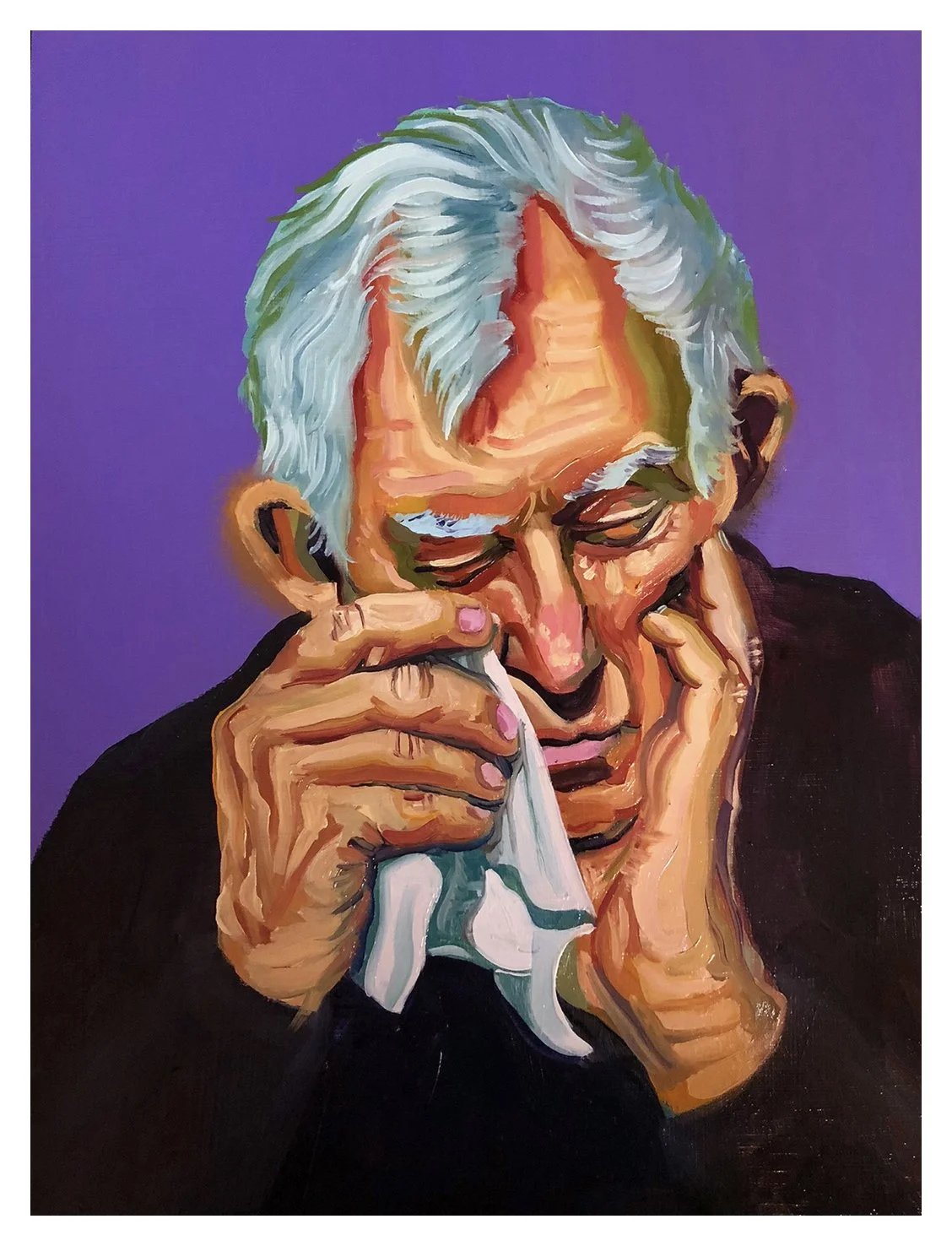Old Man Cryer 1, oil on wood panel, 24 x 18, 2017, SOLD