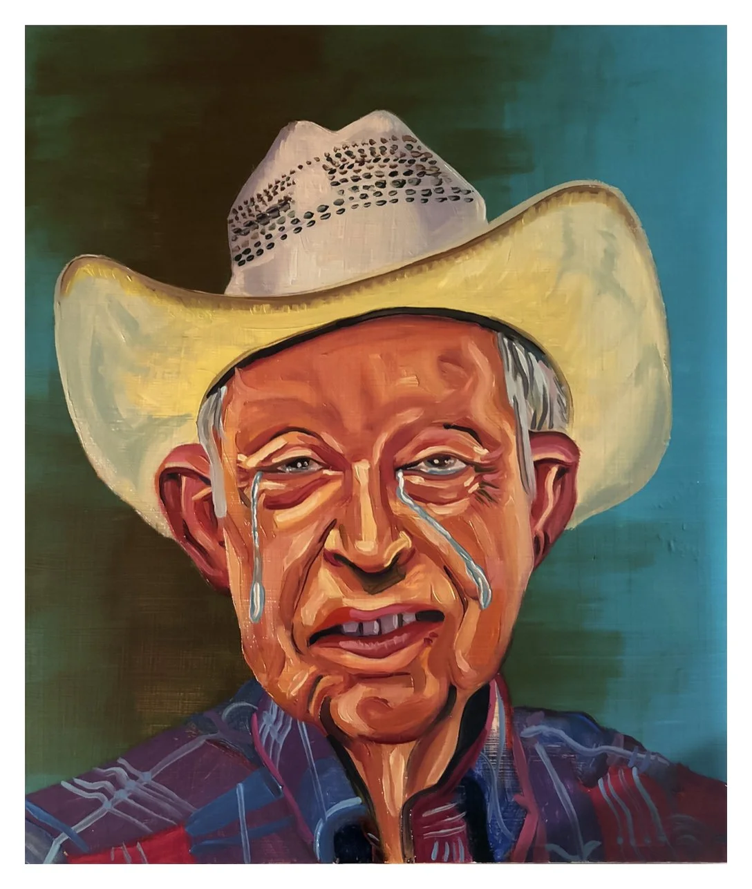 Cowboy Cryer, oil on wood panel, 25 x 22, 2017, SOLD