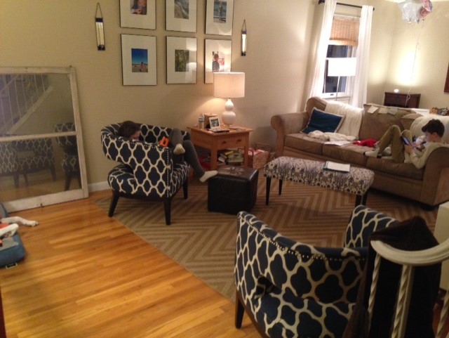 One of many layouts I've tried since my husband picked these chairs out before Christmas.