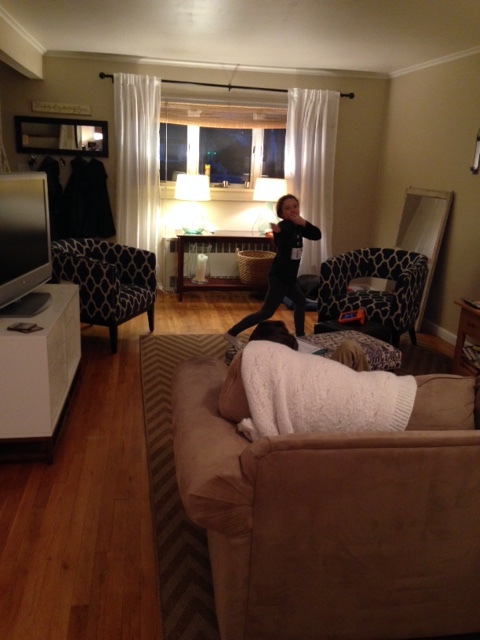 The Chevron rug competes with the new chairs. The Ikea sofa table from our first apartment is too small. And I want color that starts from the ground up.