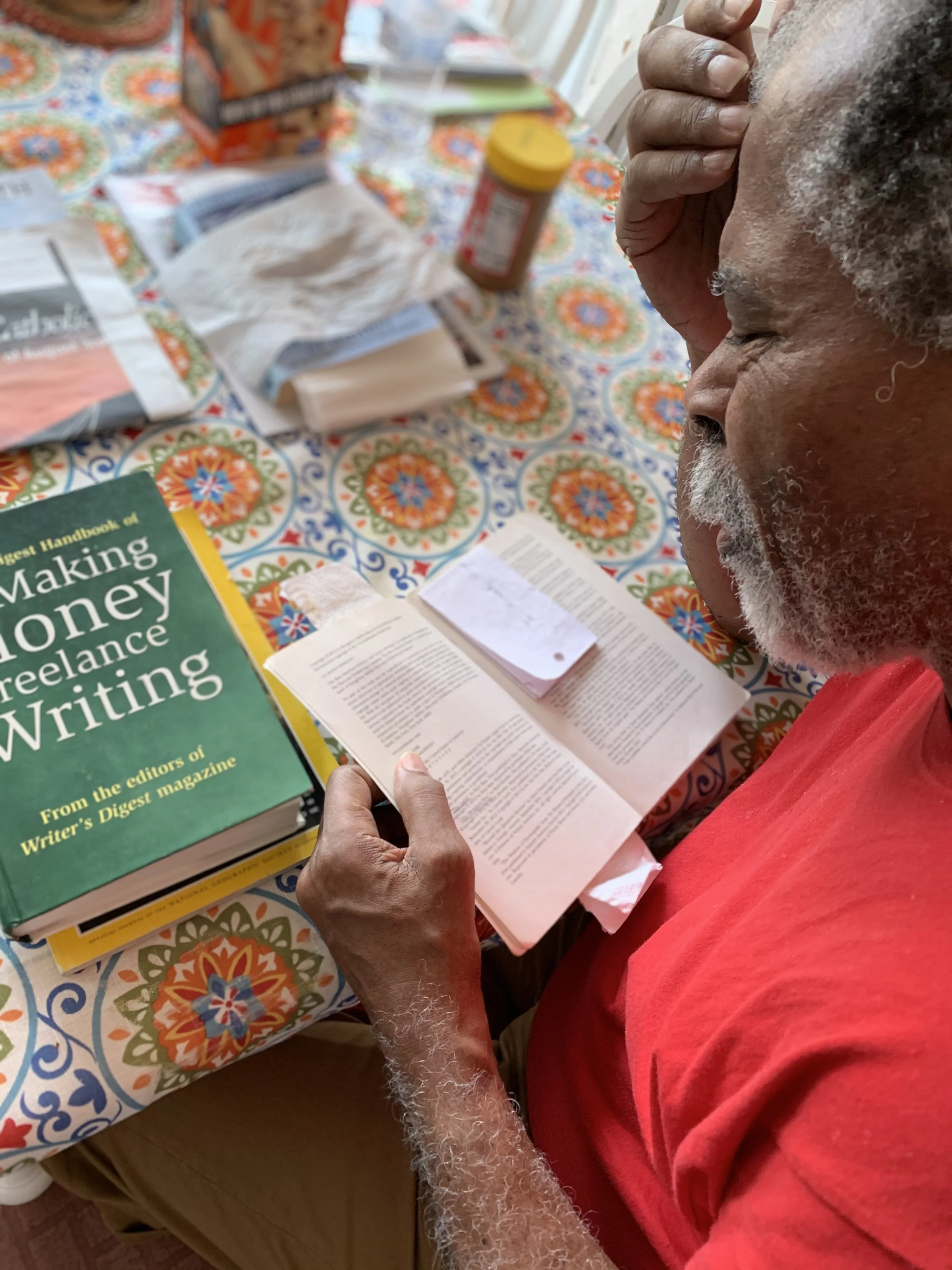 Dad looking at books…