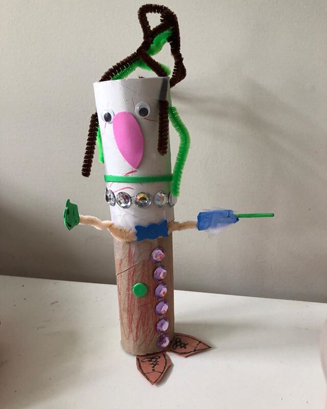 My 5yr old&rsquo;s TP roll sculpture. With a tiny bit of help from her artist&rsquo;s assistant, Mama.