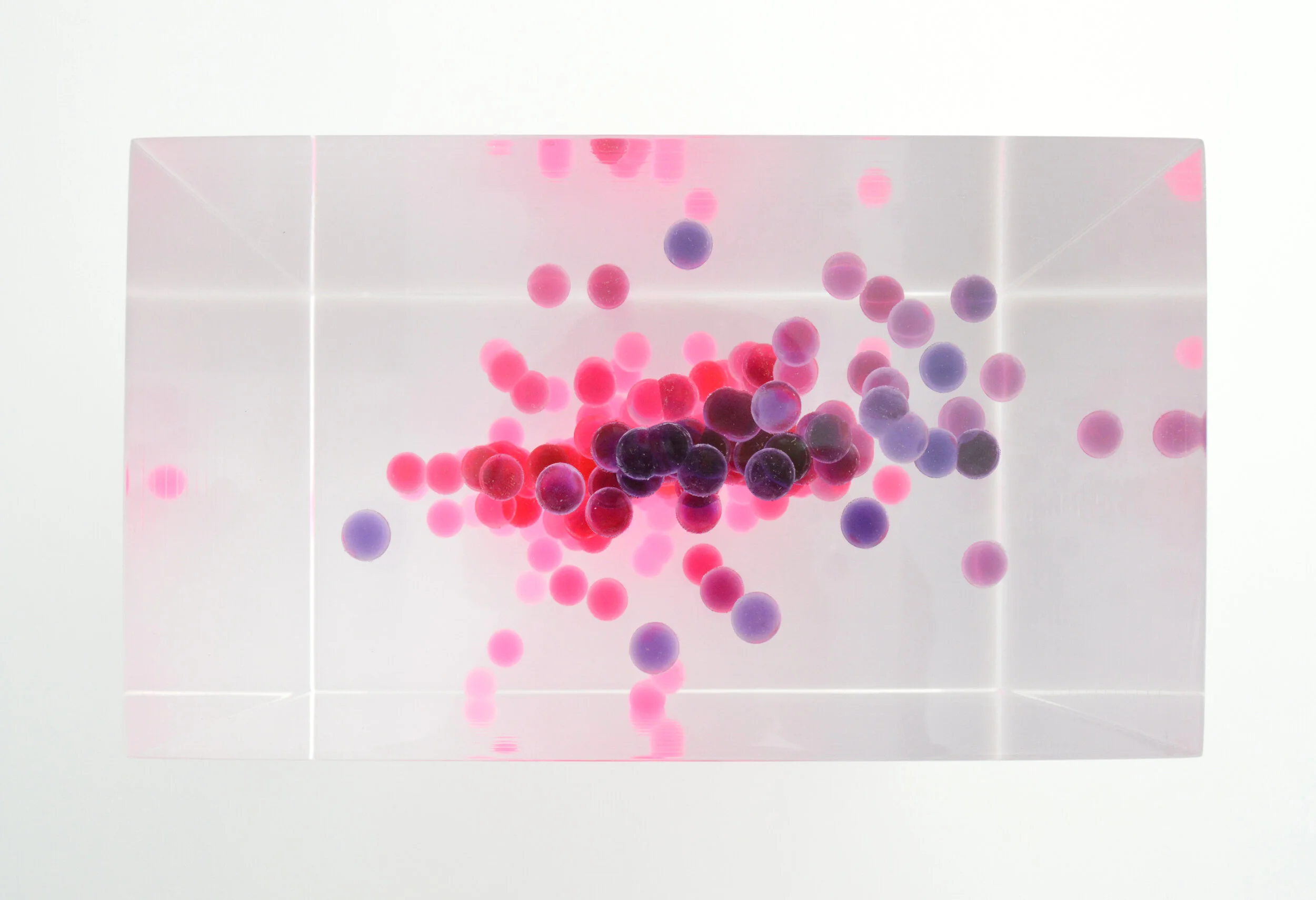  Floating Information (Los Angeles Weather 2000-2019) 2020  |  Acrylic, resin  |  8.5 x 7.75 x 4.25 in  |  [private collection]  This piece tracks the deviation from the monthly average temperature and precipitation over 20 years. 
