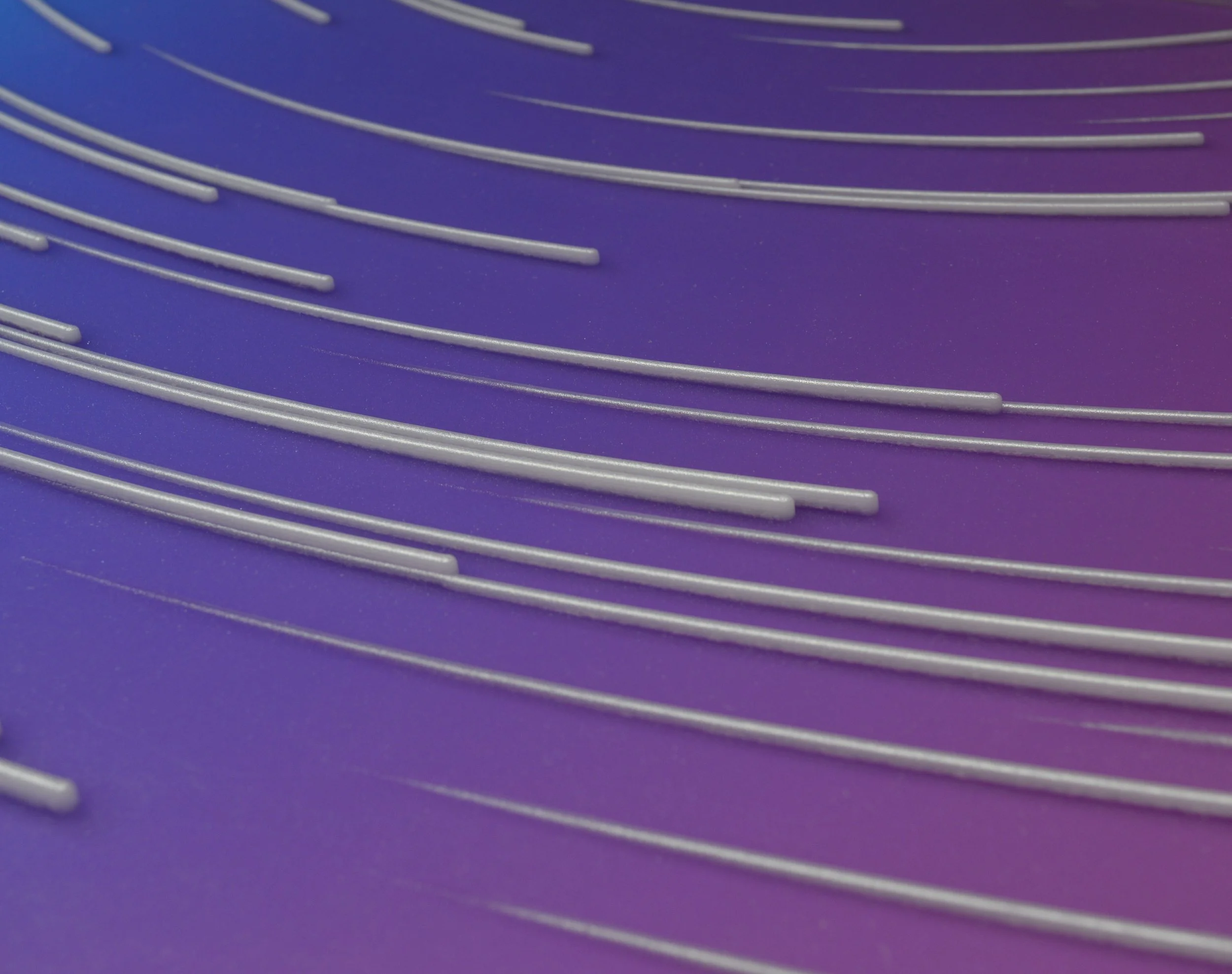  Star Arcs 001 (Apparent motion of stars in the region of Cygnus; three hour plot pulled from the 400 brightest stars.)  2024 | Acrylic and resin | 18x18x.5in 