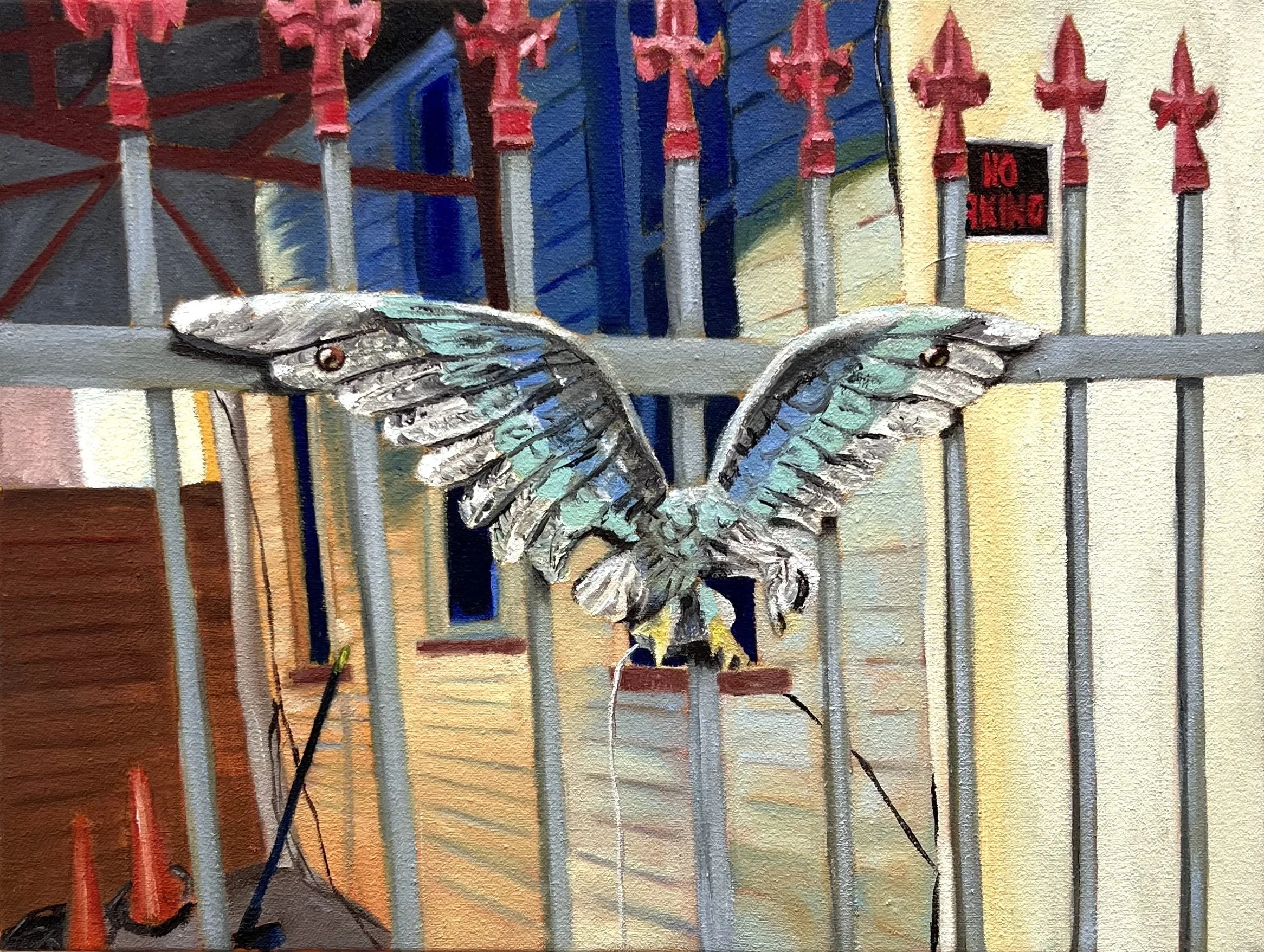 Eagle Fence, 2025, oil on canvas, 12"x16"