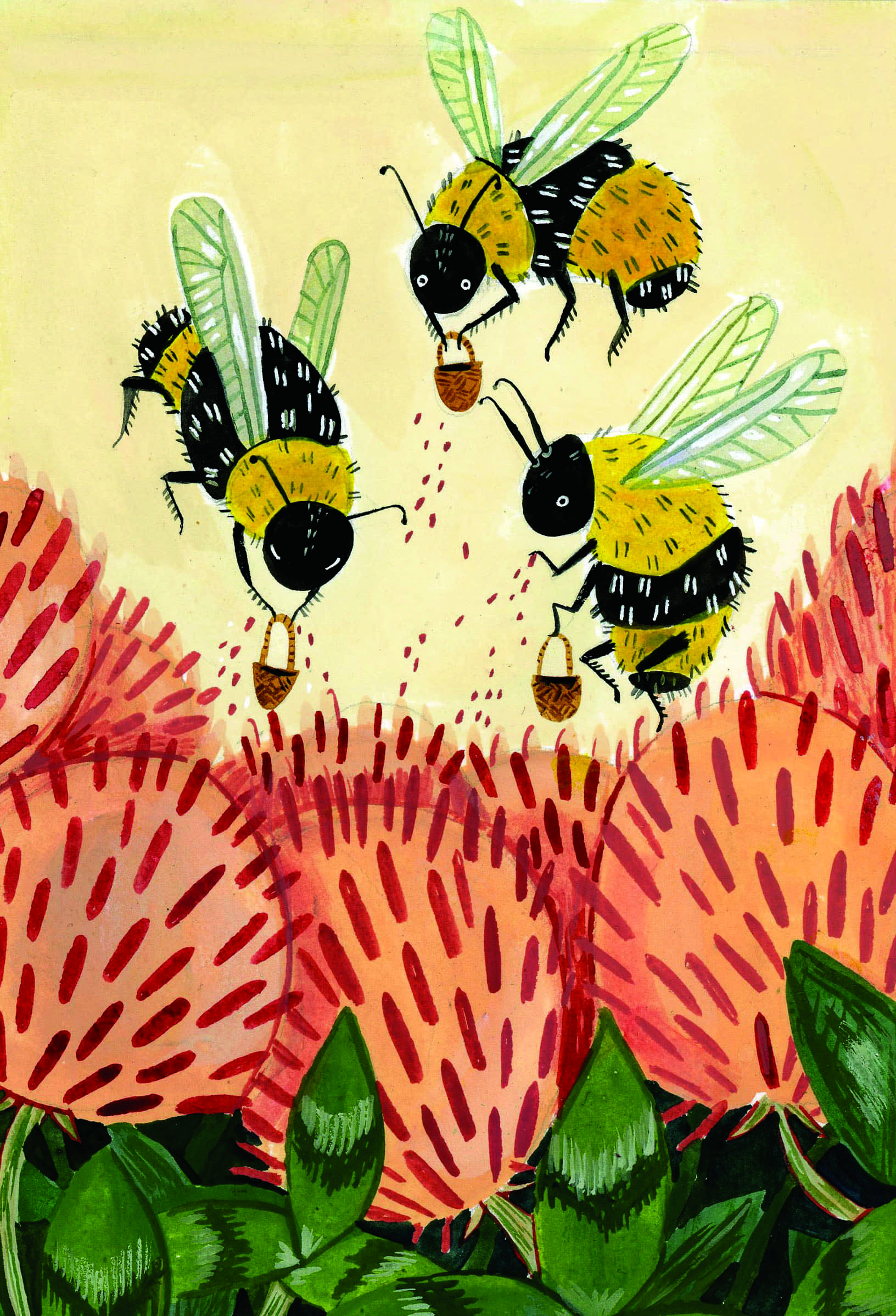  Pollinating Bees with Border 