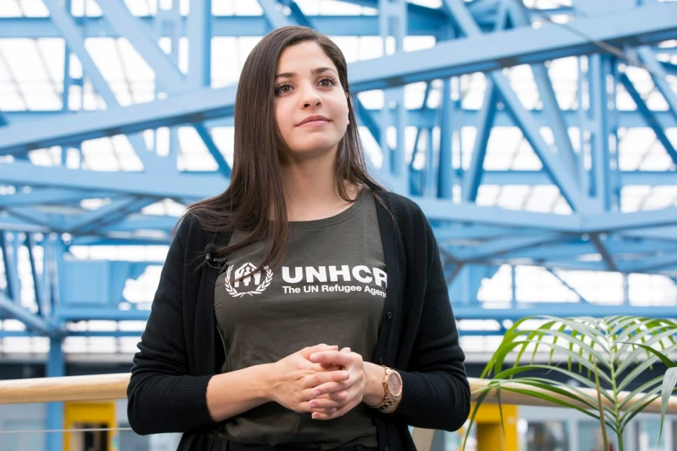 Mardini after being announced as a UNHCR Goodwill Ambassador (Susan Hopper/UNHCR)
