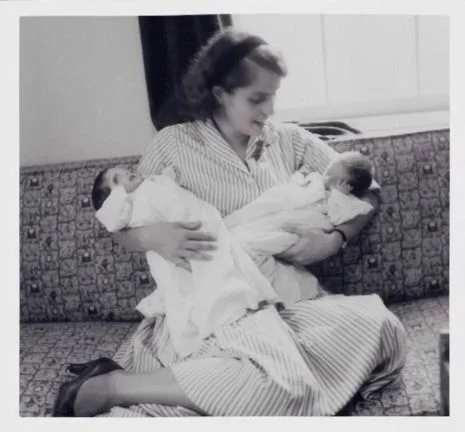 Albright with her twin daughters (1960)