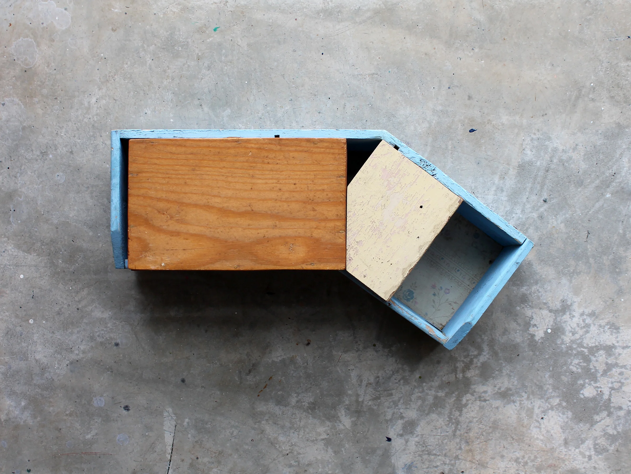 6 x 15 x 5”; found materials