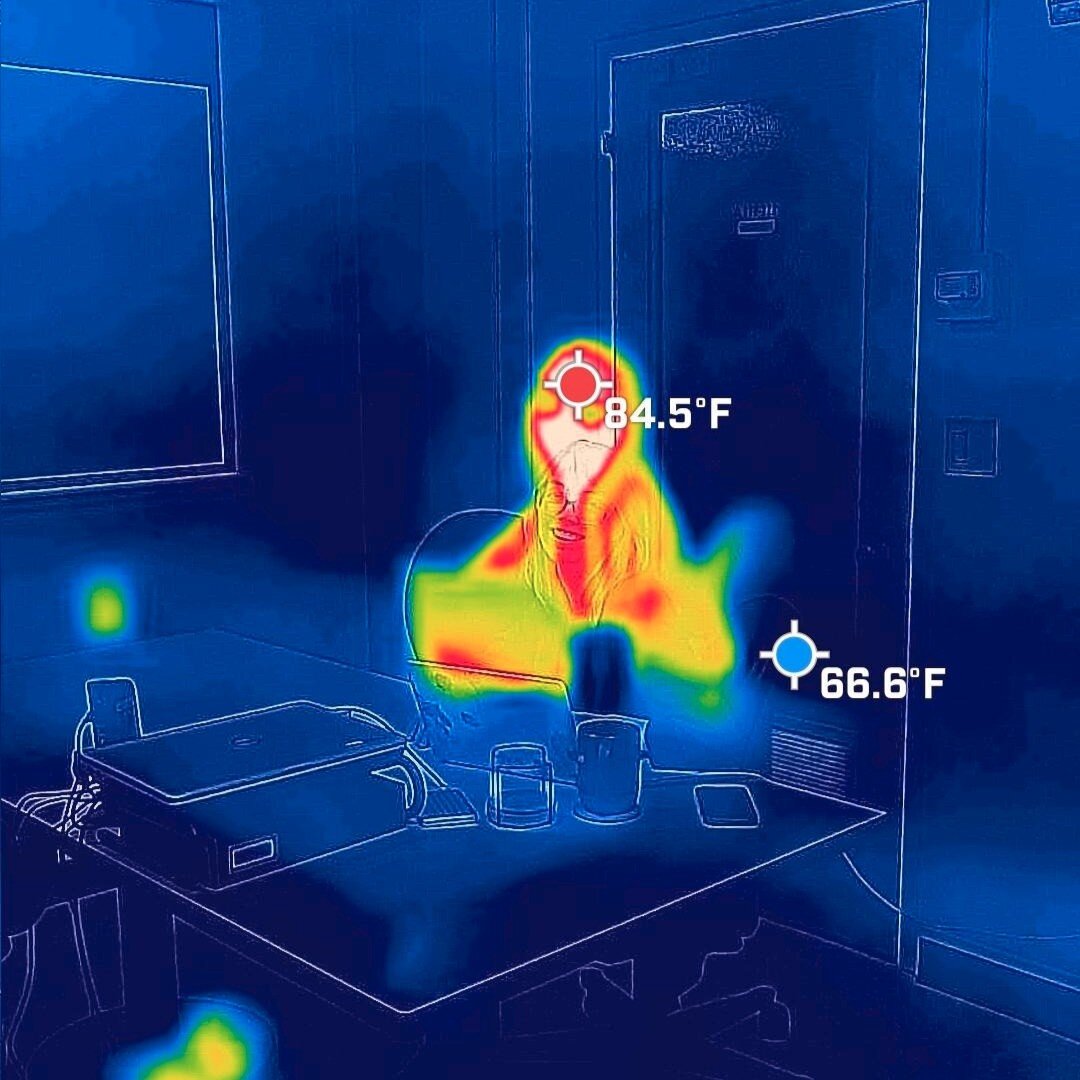 My love &amp; muse @candice_mcdermott helping me figure out how to use a thermal camera. 🔥 The engineers in the room will notice I haven't quite figured out how to use it properly yet. 🤓