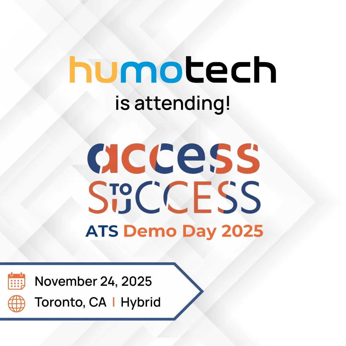 On Nov 24, Humotech will be part of the hybrid @accesstosuccessorg ATS Demo Day 2025 at The @westinharbourcastle, connecting with accessibility startups, investors, and innovators driving the future of #WearableRobotics and mobility.

Come meet us an