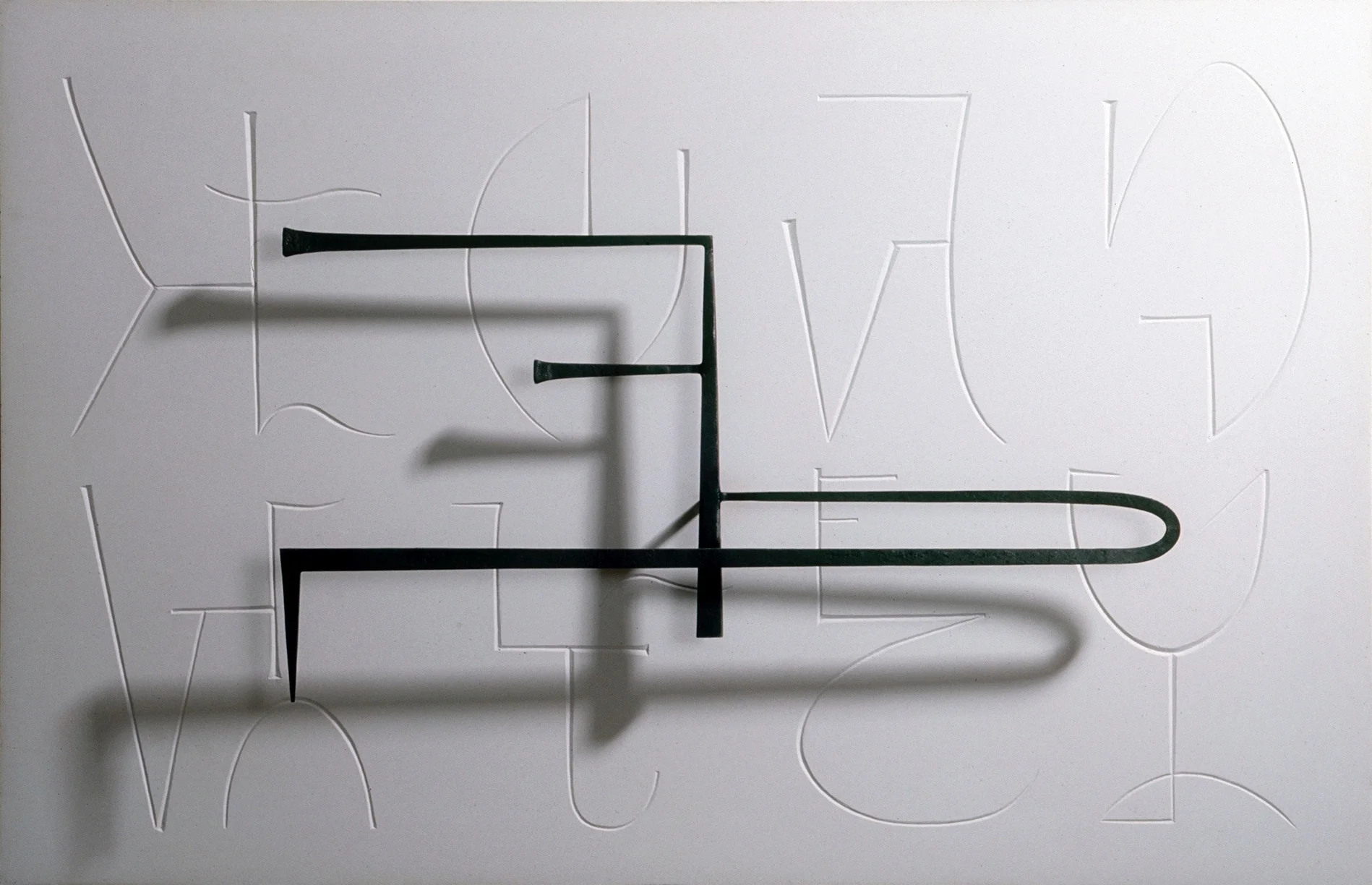Piano Music no. 15, forged steel on carved plaster panel