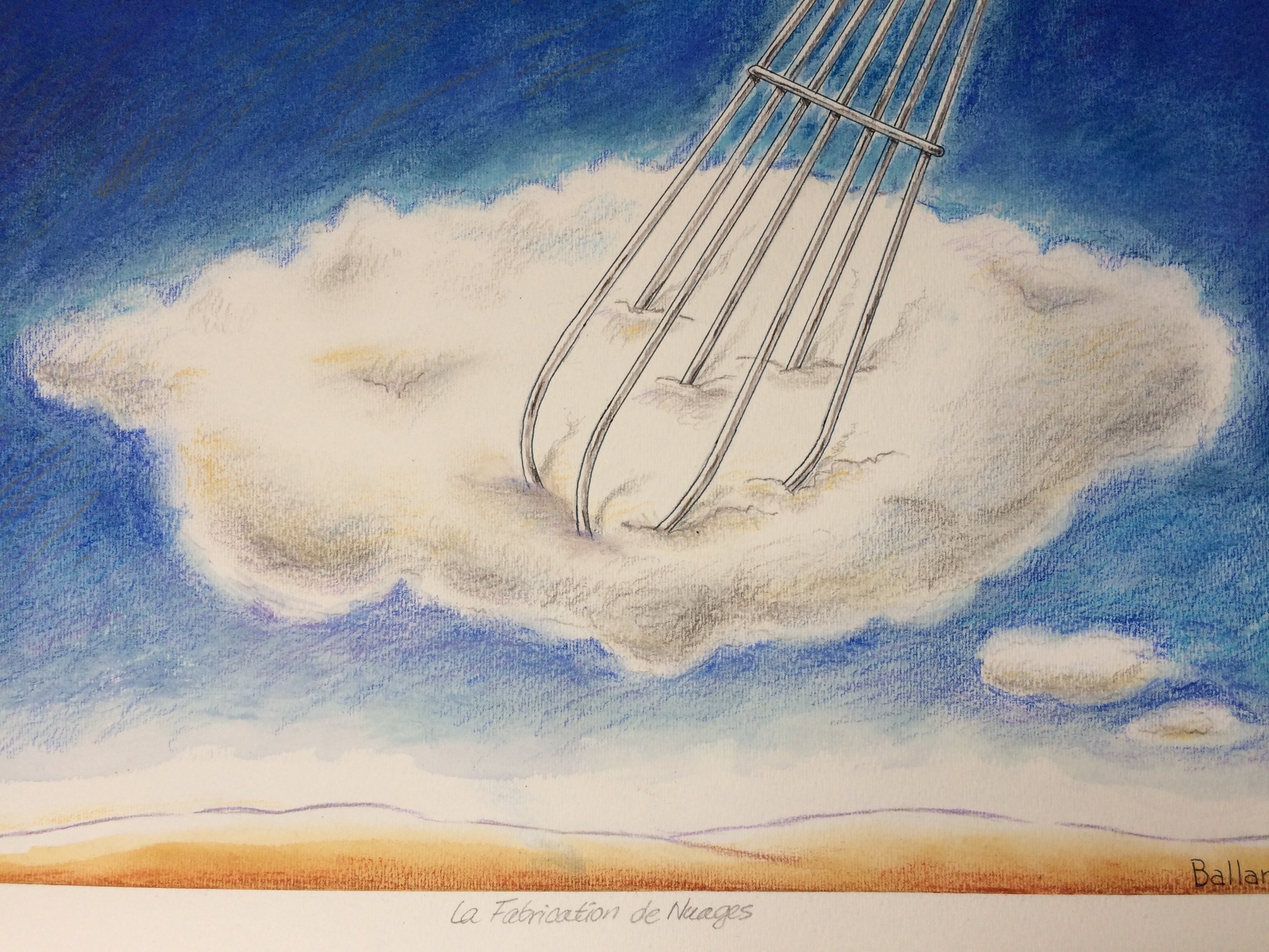   La Fabrication de Nuages    The Making of Clouds   Mixed Media 13" x 17" 